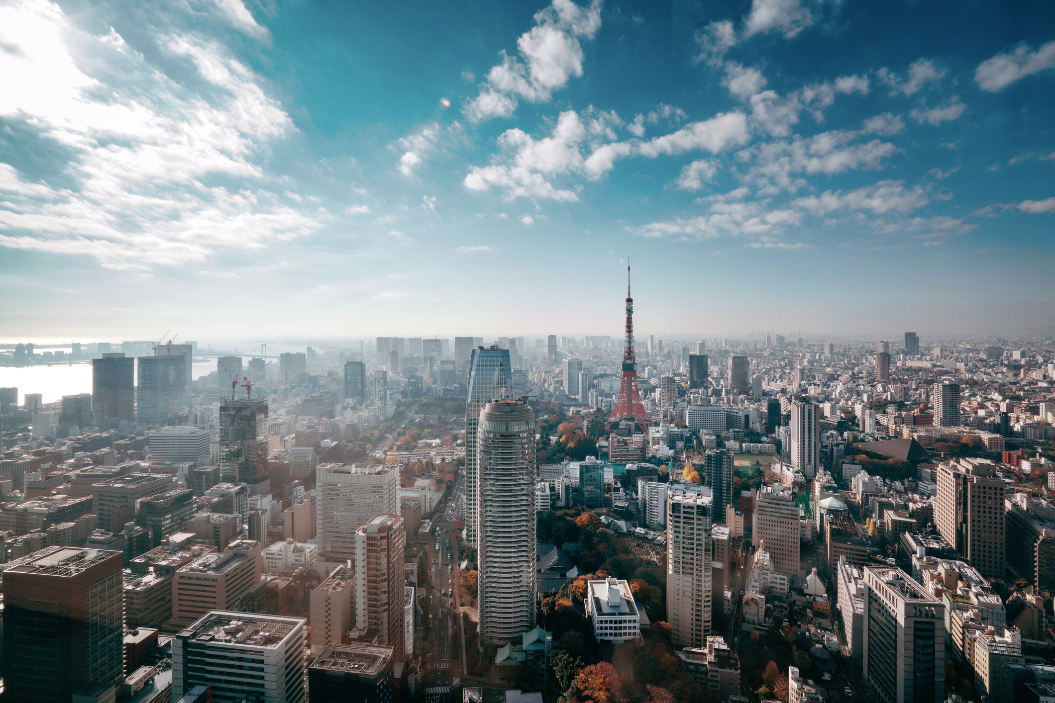 Aerial view of Tokyo on a sunny day